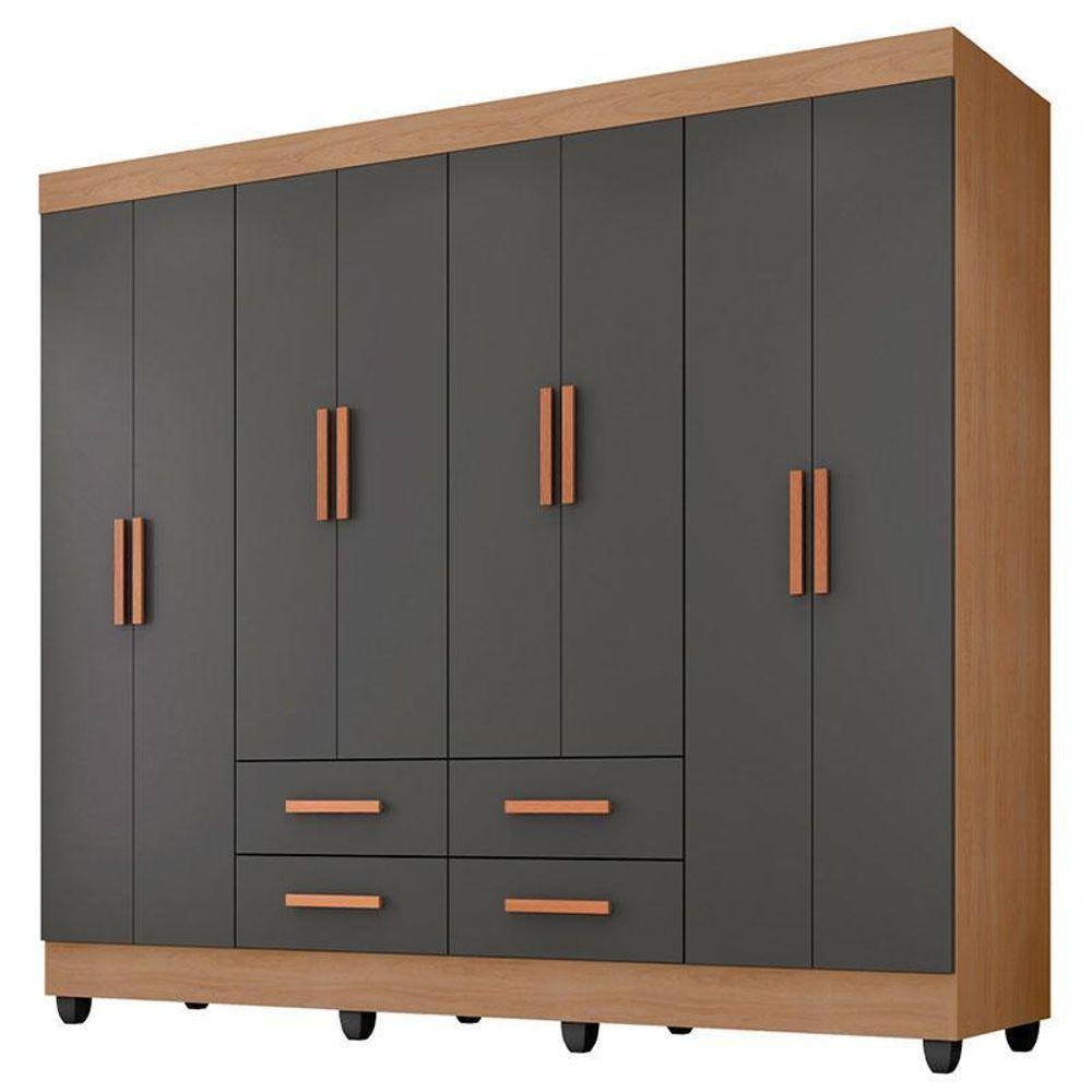 Guarda Roupa Casal Porto 8 Portas Nature Cinza – Móveis Leão em Oferta na Shopee