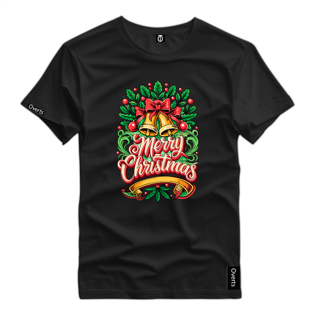 Camiseta Masculina Estampa Natal Com Sinos Merry Christmas Detalhado 100% Algodão Malha Reforçada
