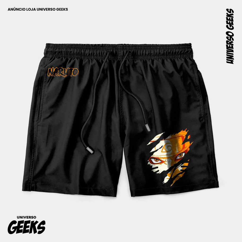 Bermuda Tactel Naruto Olhos Modo Sábio Short Confortável Com Elastano Ideal Lazer Treino Esportes Praia