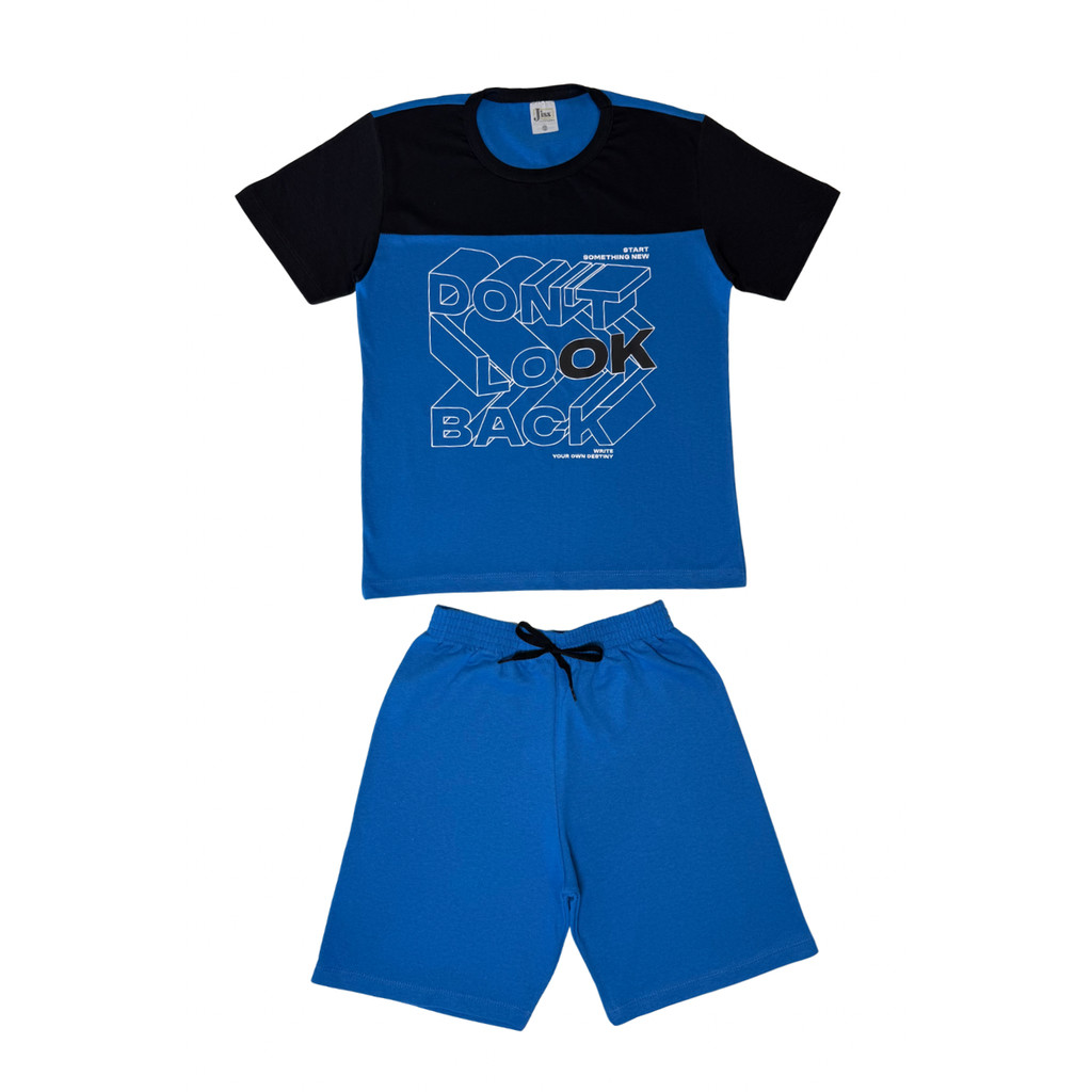 Conjunto Juvenil Masculino Meia Malha/Moletinho Royal Com Preto