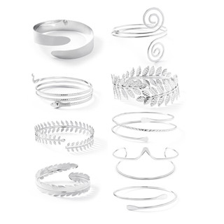 Conjunto de Seis Peças de Anéis de Braço de Metal Geométrico, Conjunto de Pulseiras de Folha Exageradas de Personalida em Oferta na Shopee