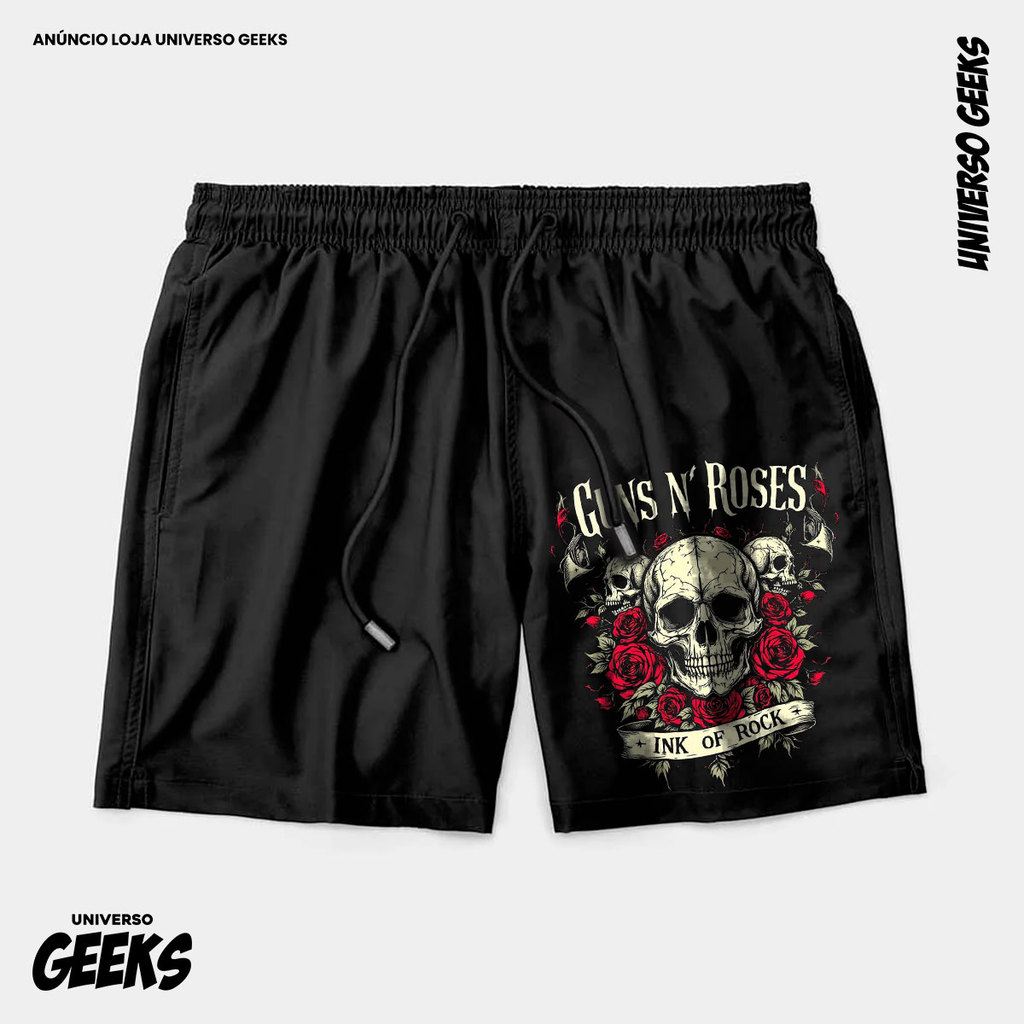 Bermuda Tactel Guns'N Roses Banda Rock Short Confortável Com Elastano Ideal Lazer Treino Esportes Praia