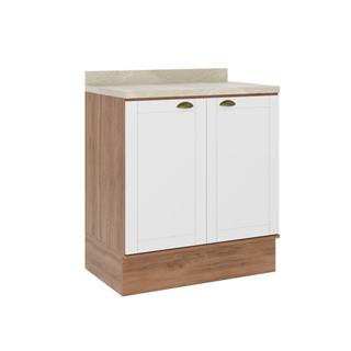 Balcão Carraro 80cm 2 Portas Nogal Branco com Tampo e Pés Reguláveis em Oferta na Shopee