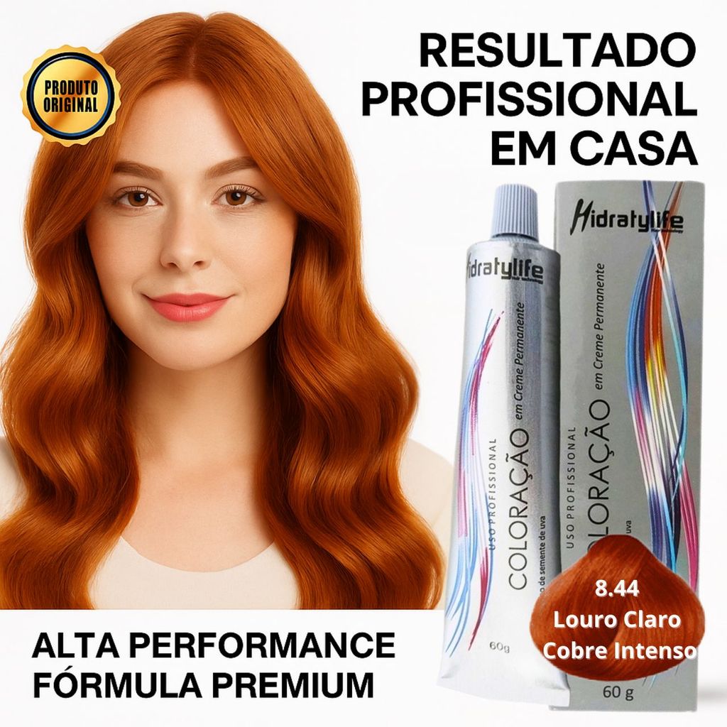 Tinta De Cabelo Ruivo Acobreado | Tom 8.44 Cobre Intenso | Cor Vibrante Com Hidratação | Compre Agora em Oferta na Shopee