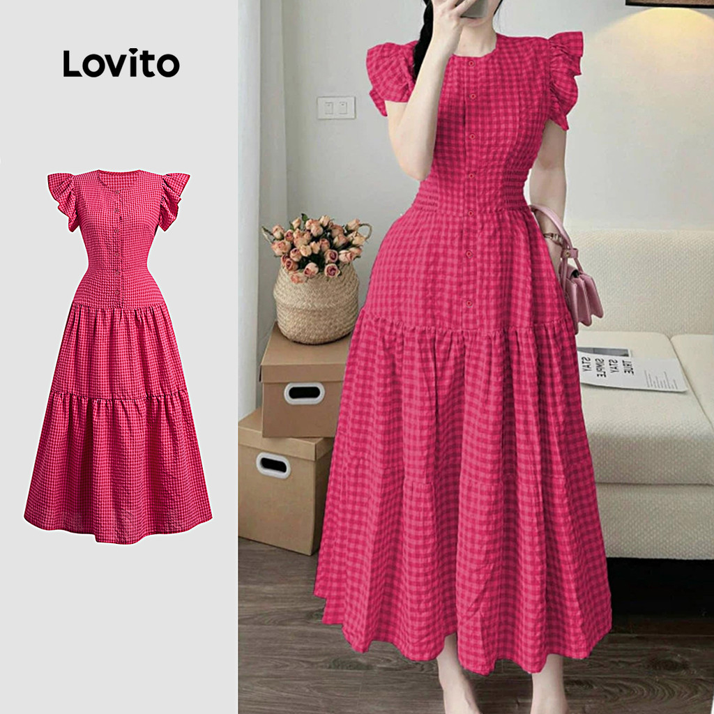 Lovito Vestido Casual Geométrico Rosa-avermelhado Para Mulheres Ideal Para a Primavera/verão L149ED1233