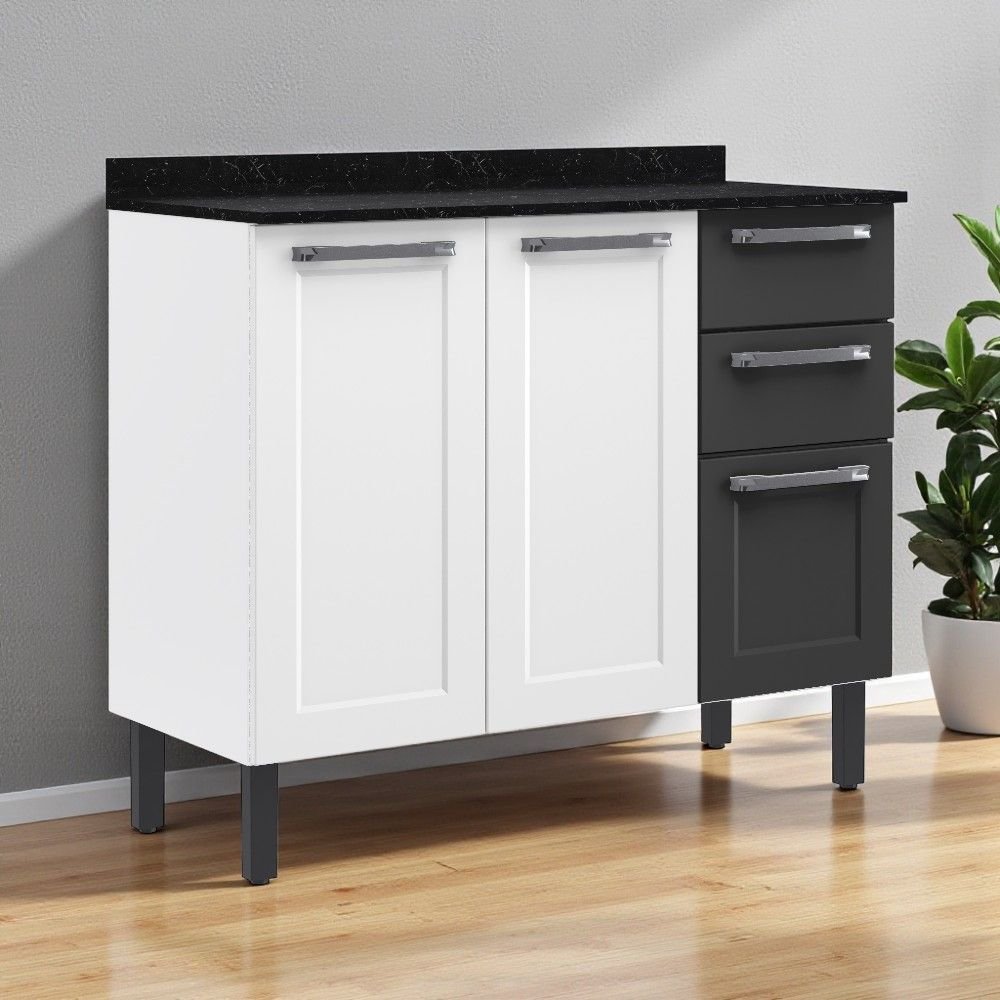 Balcão Cozinha em Aço 3 Portas e 2 Gavetas 105cm com Tampo Florença Itatiaia em Oferta na Shopee