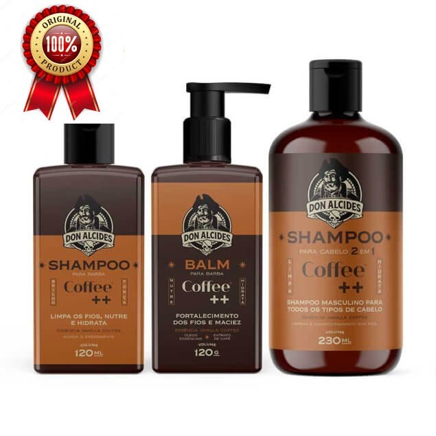Kit Shampoo Barba + Balm + Shampoo 2 Em 1 Cabelo Cofee Don Alcides