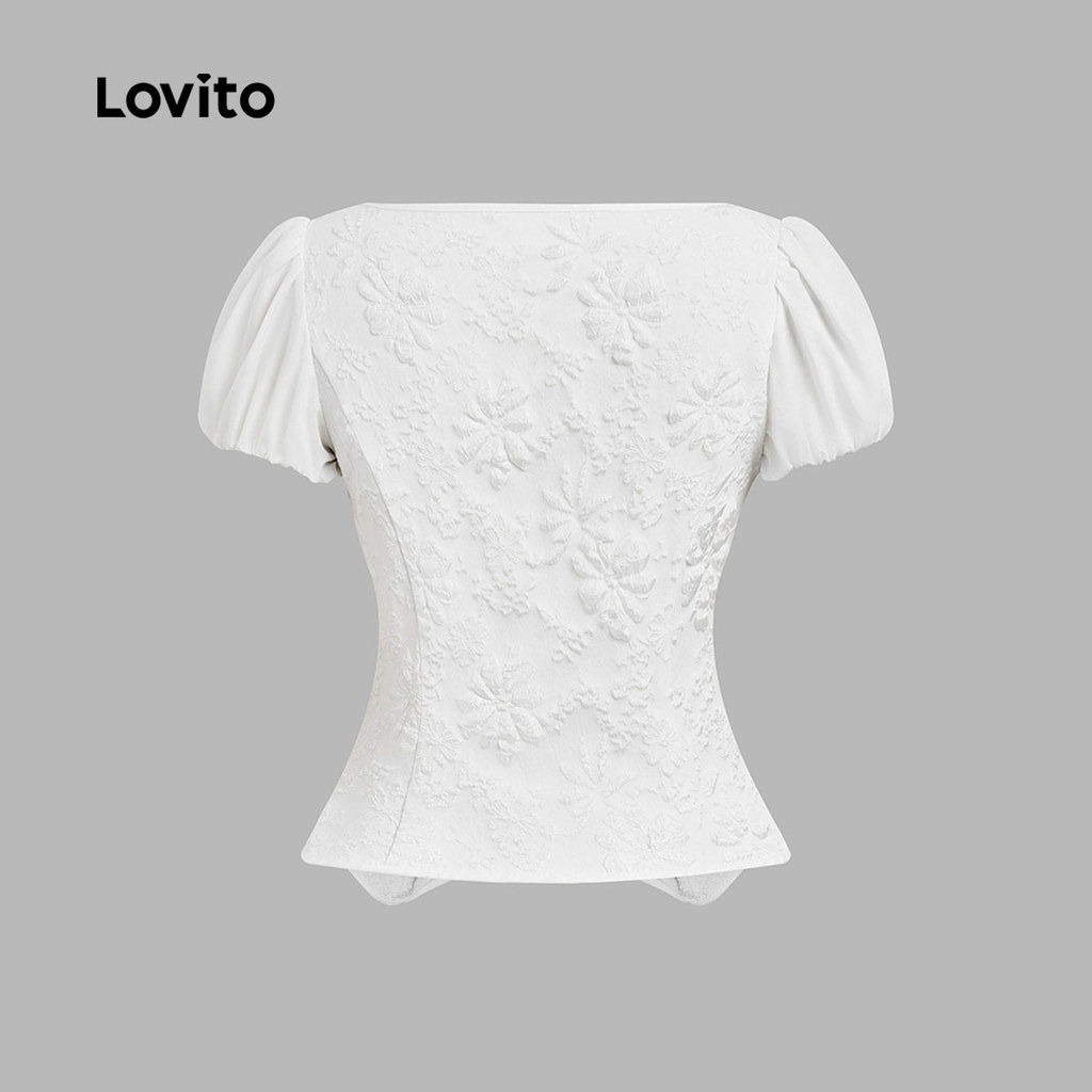 Detalhes do Lovito Blusa Branca Casual com Abertura em Botão para Primavera Verão Feminina L159AD513