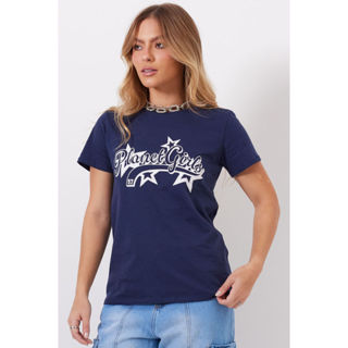 T-Shirt Feminina Estampada Planet Girls Azul Escuro em Oferta na Shopee