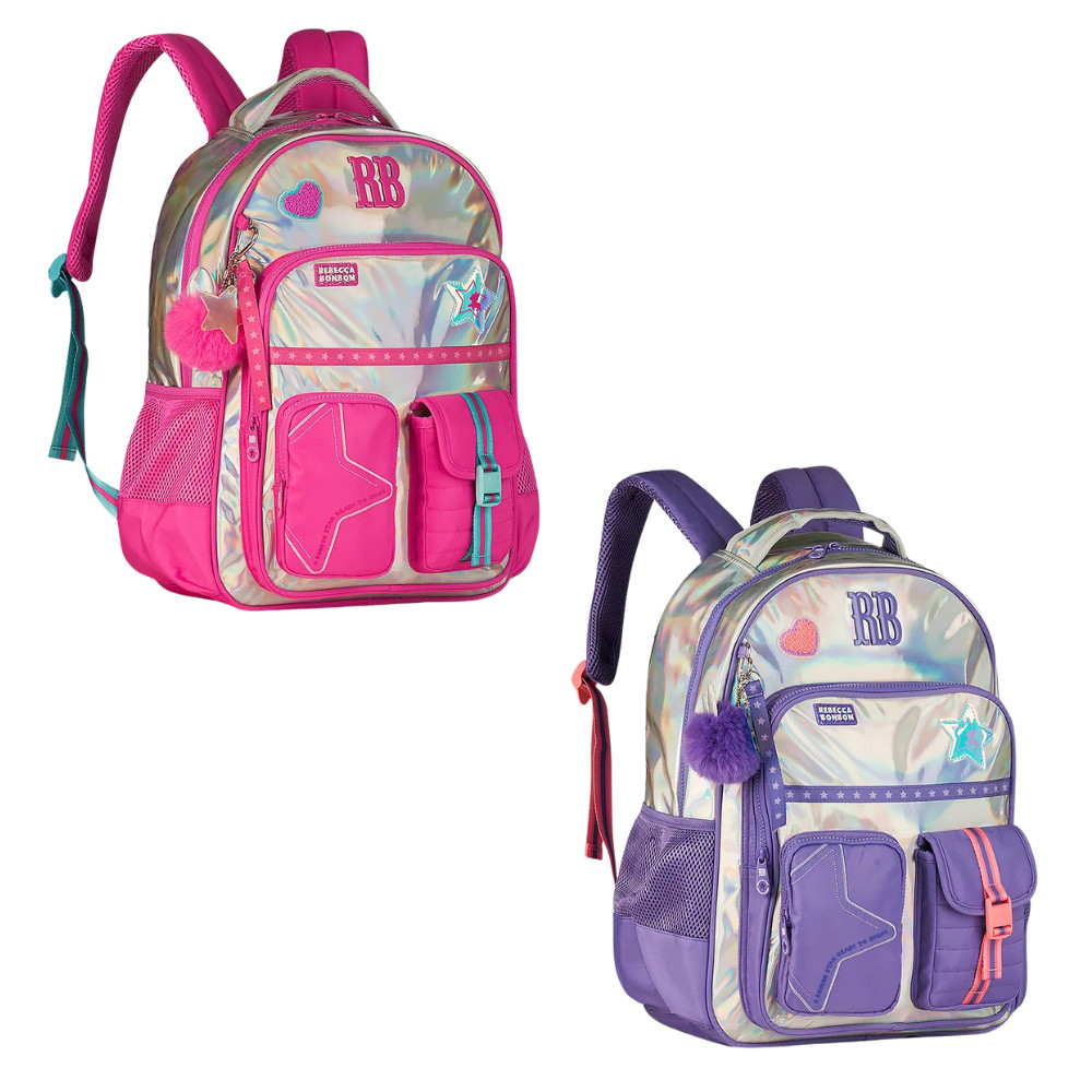 Mochila Rebecca Bombom de Costas  Holográfica Shine 19 Escolar ORIGINAL em Oferta na Shopee