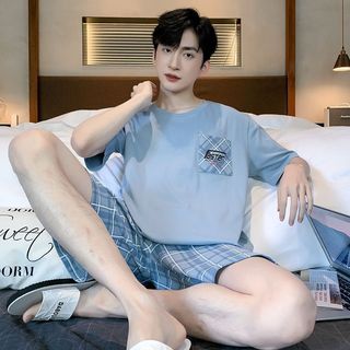 Pijamas masculinos verão solto Shorts de manga curta juventude Homewear masculino verão dos desenhos animados novo estil