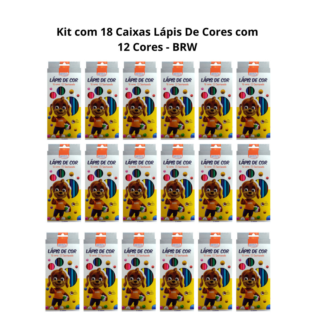 Kit com 18 Caixas Lápis De Cores com 12 Cores - BRW em Oferta na Shopee