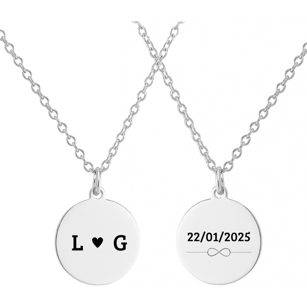 Kit 2 Colar Casal Iniciais Frente Frase Verso Romântico Personalizado Ele Ela Namorados Presente