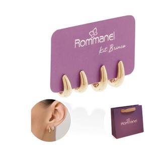 Kit Brinco Rommanel Abaulado Dourado Com Gotas - + Sacola Roxa