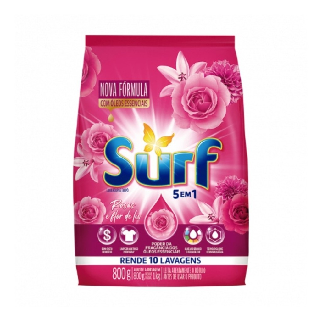 Lava Roupas Em Pó Surf 5 Em 1 Rosas Pacote 800g Sabão Em Pó 