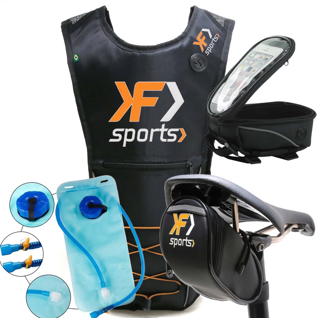 Kit Ciclismo Mochila Hidratação Térmica Com Refil Bolsa De Selim Case Porta Celular De Quadro -Brinde Protetor De Quadro