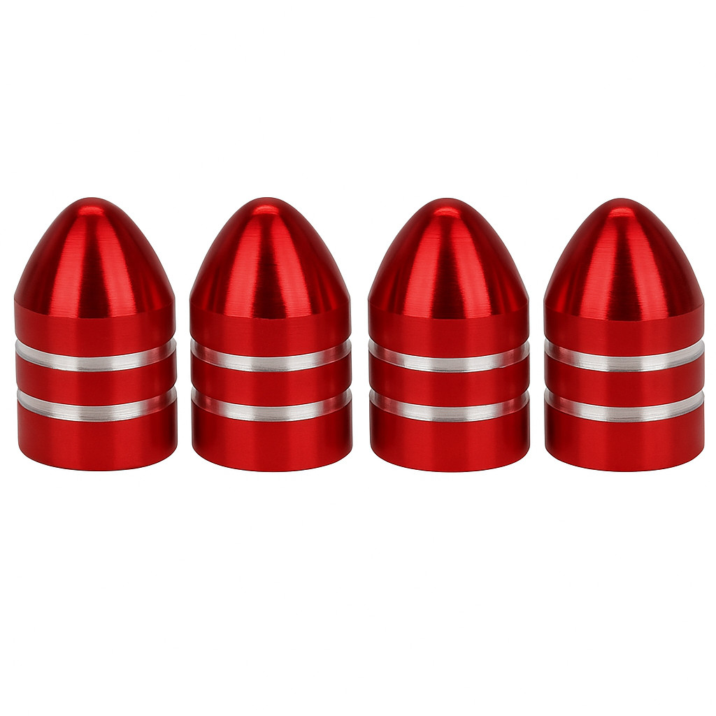 Kit 4 Peças Tampinha Pneu Tampa Bico Sw Pito Válvula Vermelho Custom