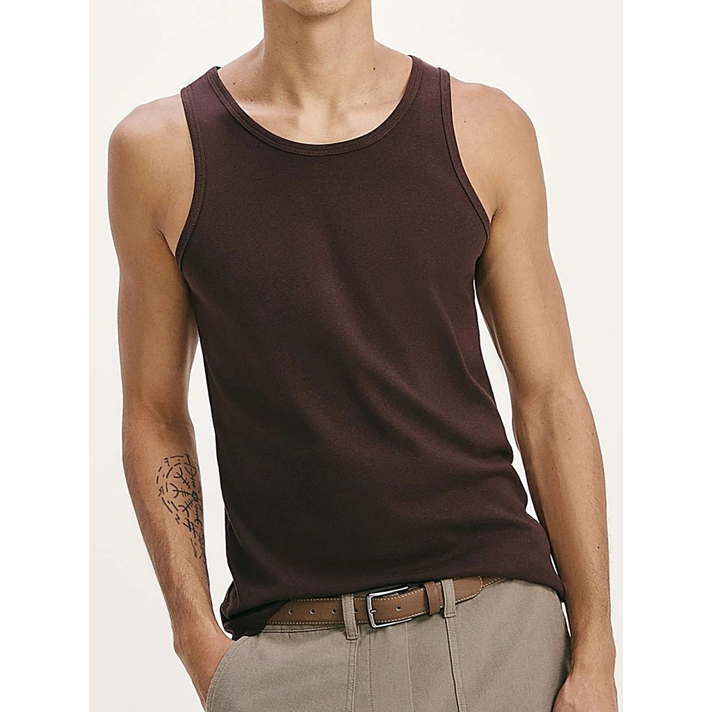 Camiseta Masculina Regata Marrom Lisa Sem Estampa Shirt Tee