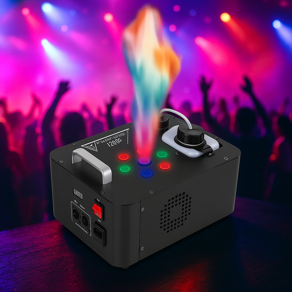 Máquina de Fumaça 1200W com LED Colorido Controle Remoto Efeito Especial para Festas e Eventos