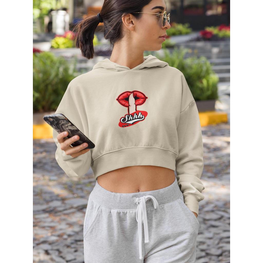 Cropped Moletom Feminino Shhh | Boca Vermelha | Moda Sensual & Urbana