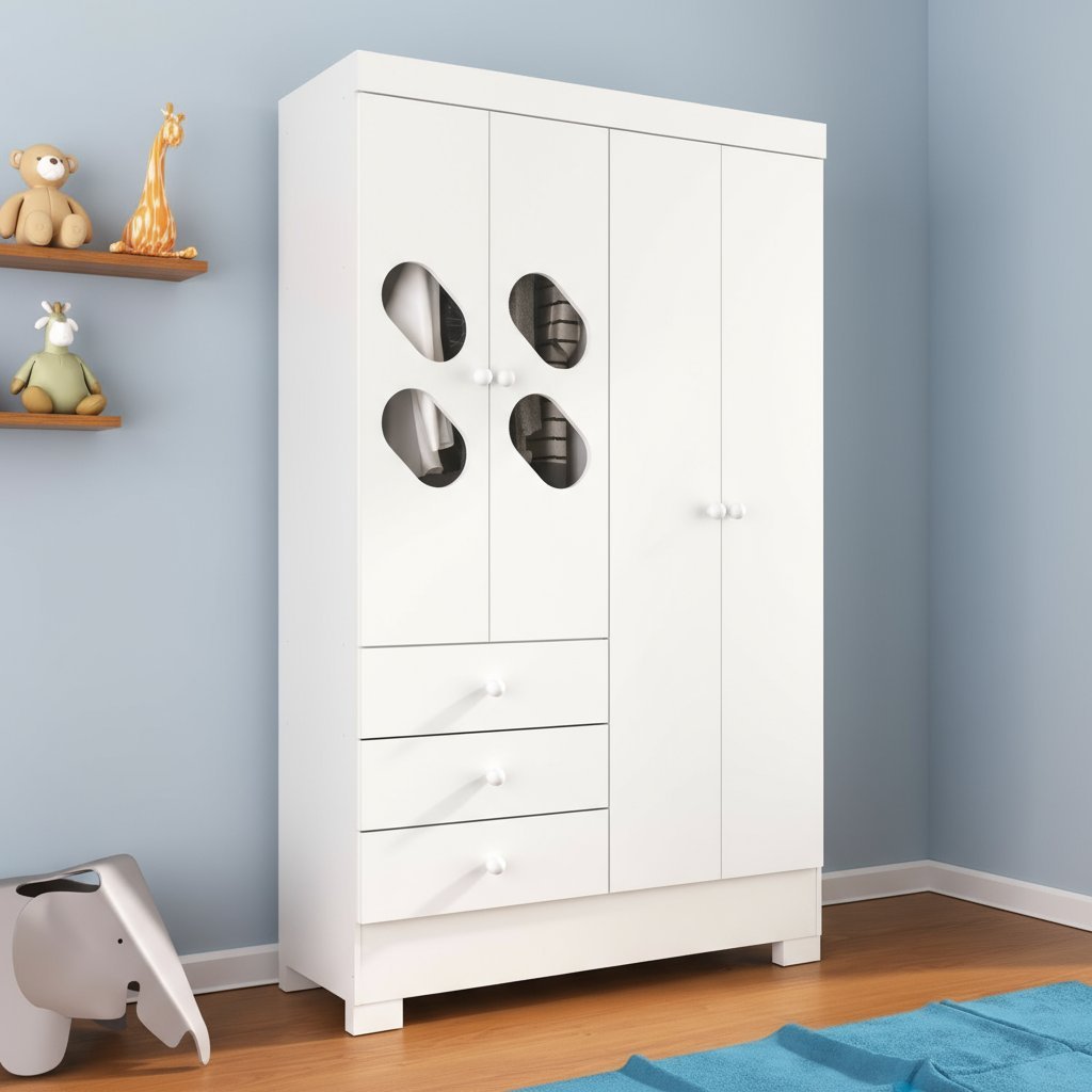 Guarda Roupa Infantil 4 Portas e 3 Gavetas Luiza  Branco em Oferta na Shopee
