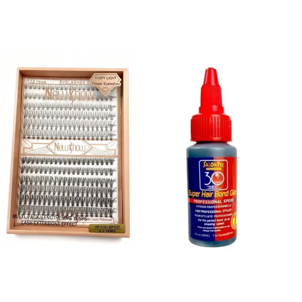 Conjunto de 1 Super Cola Salon Pro 30ml+1 Caixa Com Cílios postiços 6D MINK-Tufinhos Sem Nó