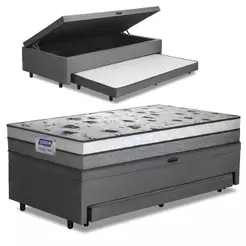 Cama Bibox Baú com Colchão Fort Solteiro e Cama Auxiliar Conjugada 88x188x67cm Bela