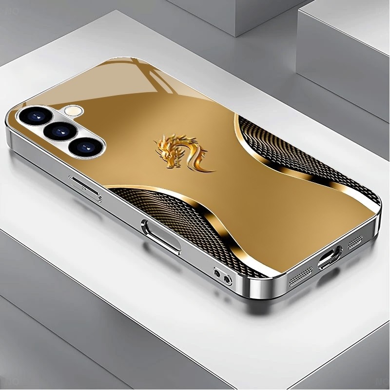 Dragon Design 05 Capa De Telefone De Vidro Com Moldura Banhada De Luxo Para Sams