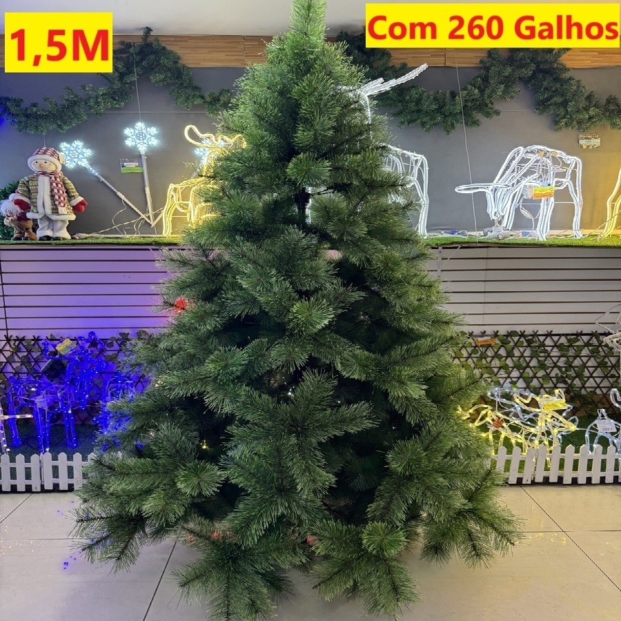 Árvore De Natal Pinheiro 1,50M Branco Ou Verde E 260 Galhos Apoio De Metal Decoração Natal