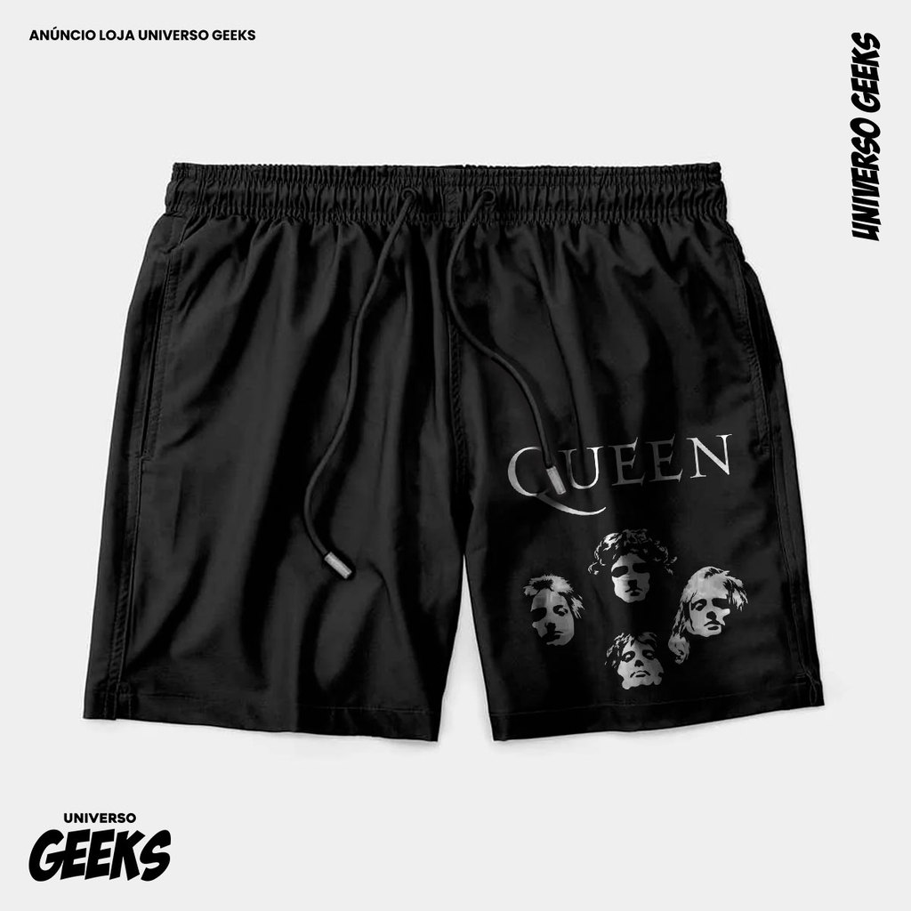 Bermuda Tactel Queen Freddie Mercury Short Confortável Com Elastano Ideal Lazer Treino Esportes Praia