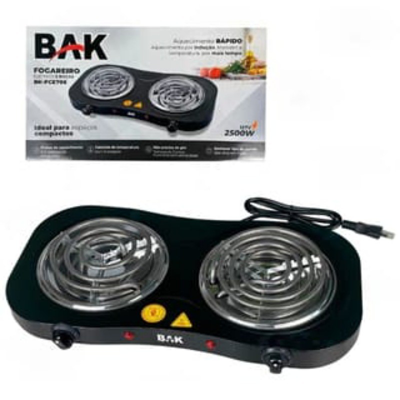 Fogão Fogareiro Elétrico Portátil Pratico 2 Bocas 2500w Bak