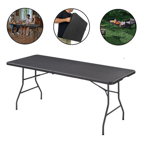 Mesa Dobrável Camping 1,80m Portátil Maleta 1,80 X 0,73m Preto Portátil Piquenique Churrasco em Oferta na Shopee
