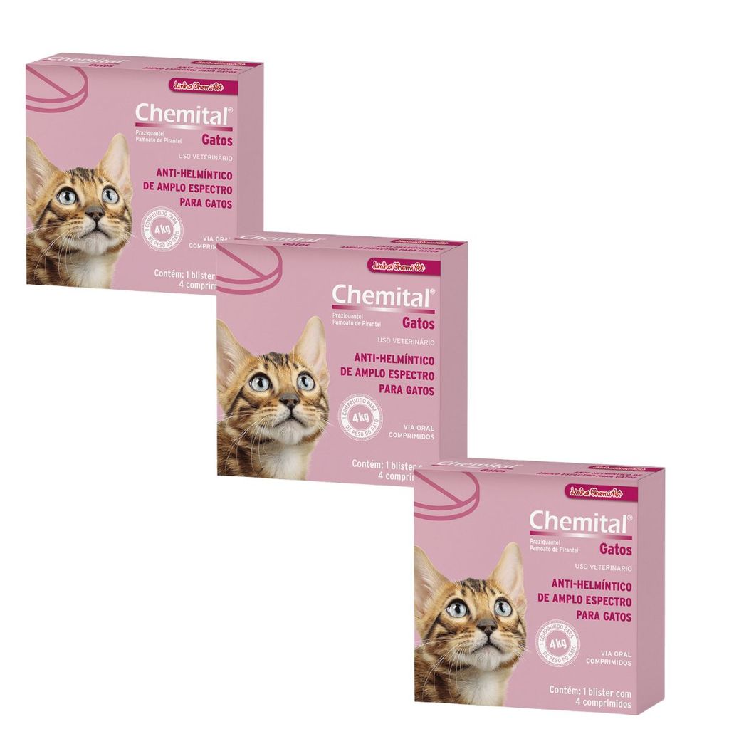 Kit 03 Vermífugo Chemital Chemitec Para Gatos com  4 Comp em Oferta na Shopee