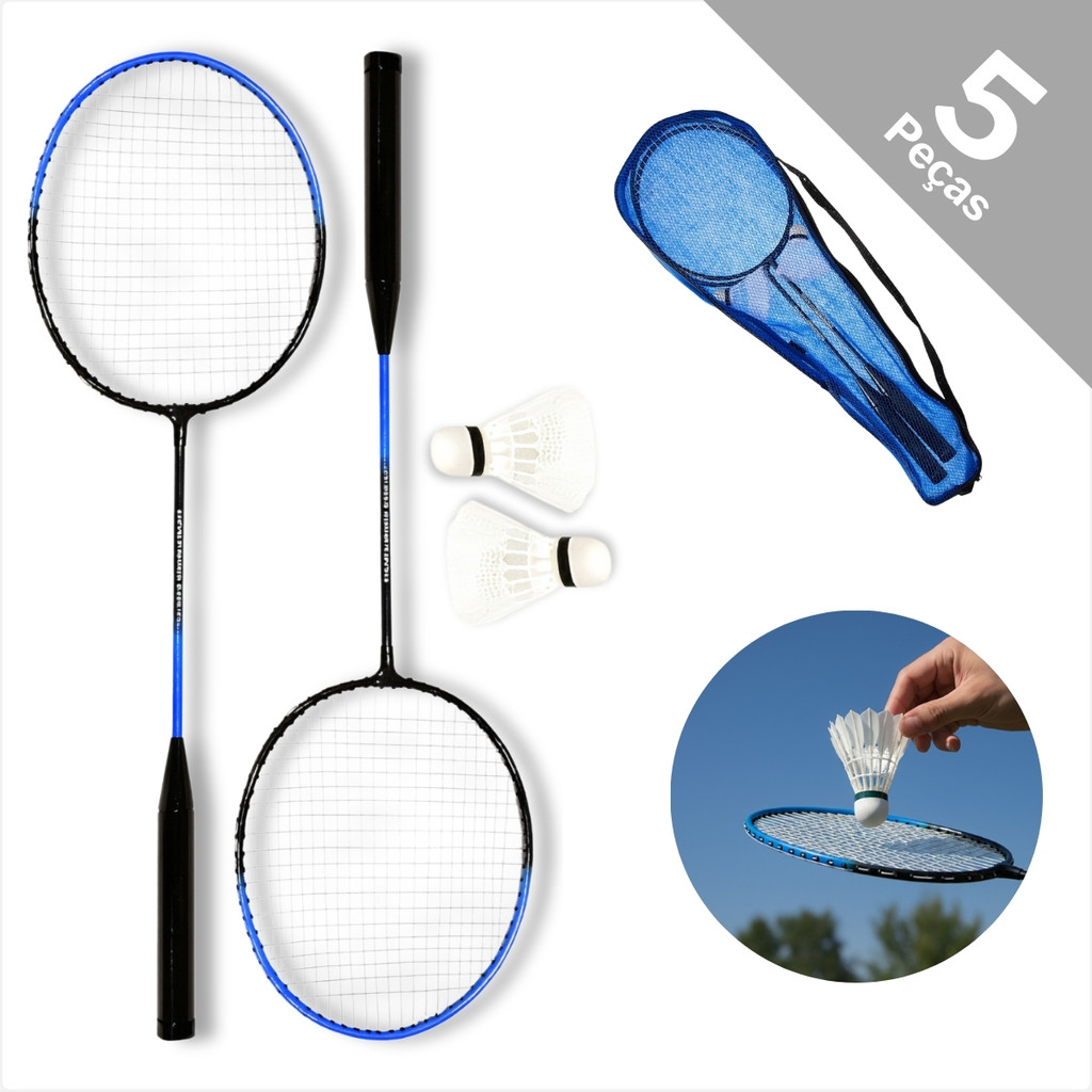 Kit Raquete Badminton Etilux 5pcs Com Bolsa E Petecas Ideal Para Esporte E Lazer