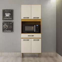 Armário De Cozinha Multiuso 4 Portas Com Espaço Micro-ondas Cinamomo/off White Acetinado
