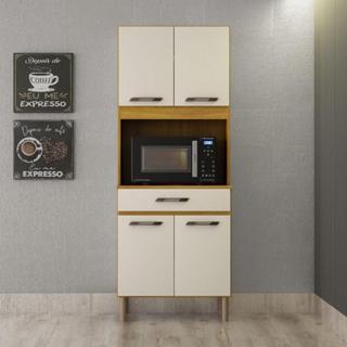 Armário De Cozinha Multiuso 4 Portas Com Espaço Micro-ondas Cinamomo/off White Acetinado em Oferta na Shopee