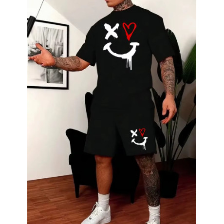 Conjunto Camiseta Japonesa Sorriso + Short Masculino Algodão