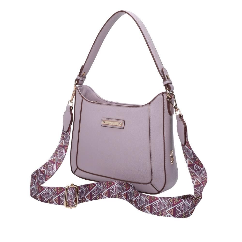 Detalhes do Bolsa Tiracolo Média Fellipe Krein SS23 Alça Estampada FK546 Roxo - Lavanda