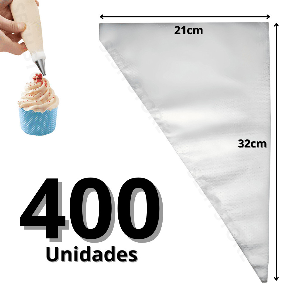Saco Para Confeitar Descartável Até 400 Unidades 32cm x 21cm Médio Confeitaria Bolos Doce Descartavel
