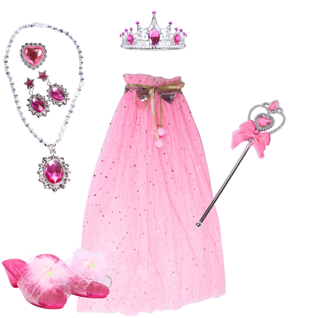 Conjunto Capa e Acessórios Infantil de Princesa 10 Peças Rosa - Castela