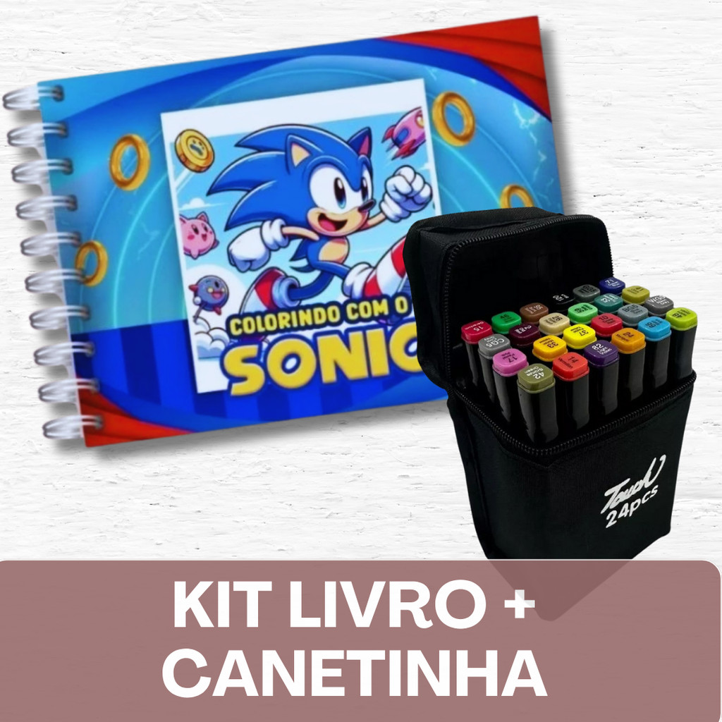 SONIC – Livro de Colorir+ Canetinhas / 50 Folhas / Capa Holográfica