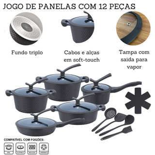 Jogo de Panelas Indução Antiaderente Cerâmica Fundo Triplo Kit Cozinha Completo Premium em Oferta na Shopee