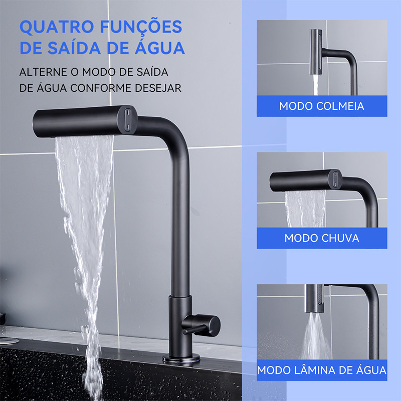 Torneira De Cozinha inox 304 PretoÁgua 4 modos Rotação de 360° Apenas água fria em Oferta na Shopee