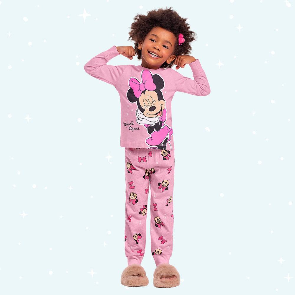 Conjunto infantil pijama com tinta que brilha no escuro Minnie Fakini