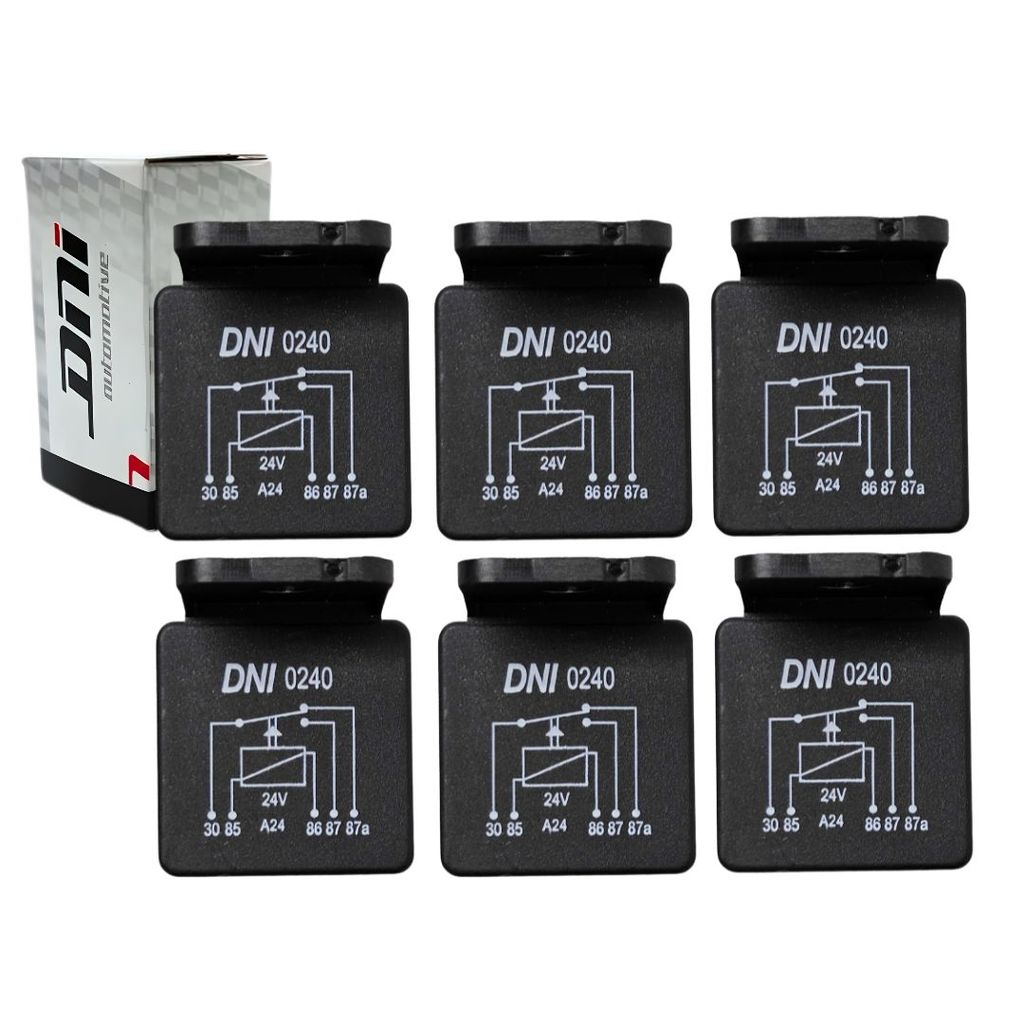 Kit 6 Relé Auxiliar Reversor 40/10a 5 Terminais 24v Universal Para Caminhão e Ônibus Com Suporte