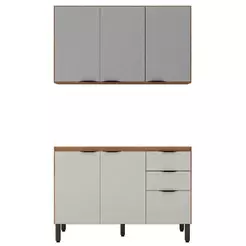 Balcão Para Pia 120cm Com Armário Aéreo 3 Portas Firenze Amêndola Touch Nude Tx - Demóbile