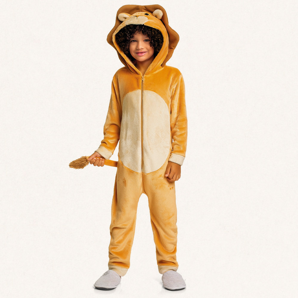 Kigurumi infantil leão em tecido fleece Fakini