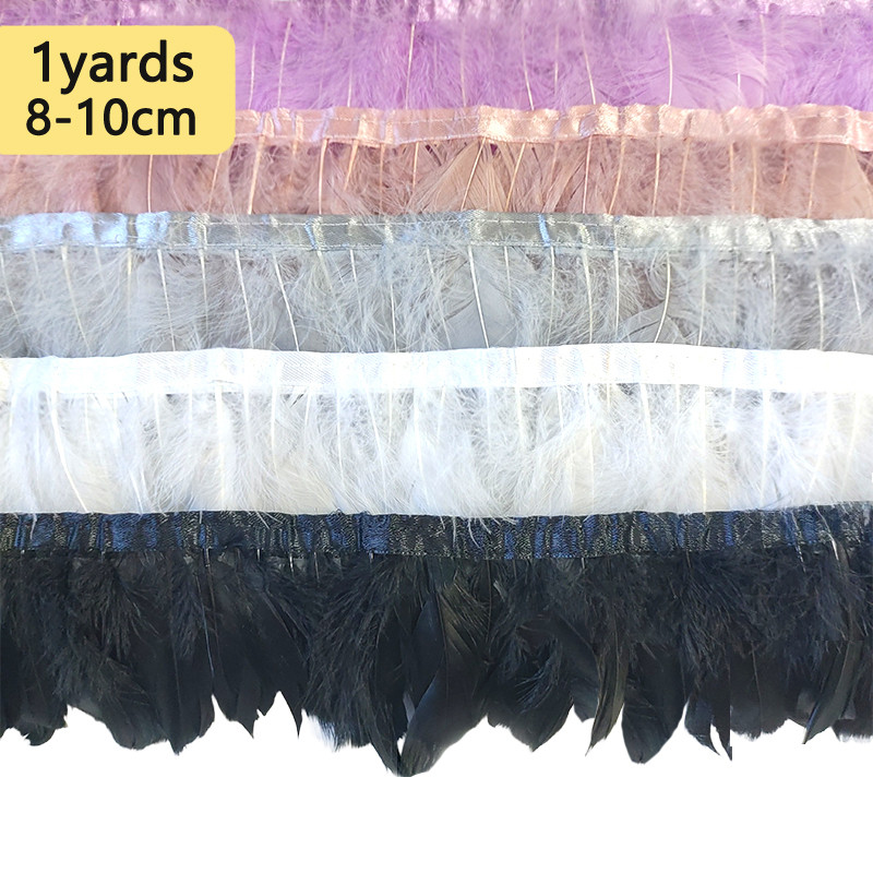 8-10cm Pena De Franja De Ganso Para Roupas Artesanato Vestido Chapéus Costura Fita Pluma Plumas Decoração Preto Branco C