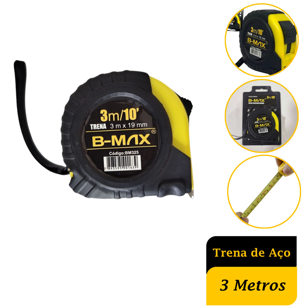 TRENA DE AÇO PROFISSIONAL EMBORRACHADA 3 METROS x 19mm