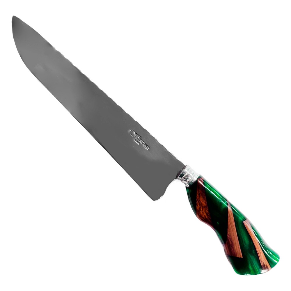 Faca Para Churrasco 10'' Lamina 3mm Mosqueada Cabo Hibrido Verde - Facas Cascavel